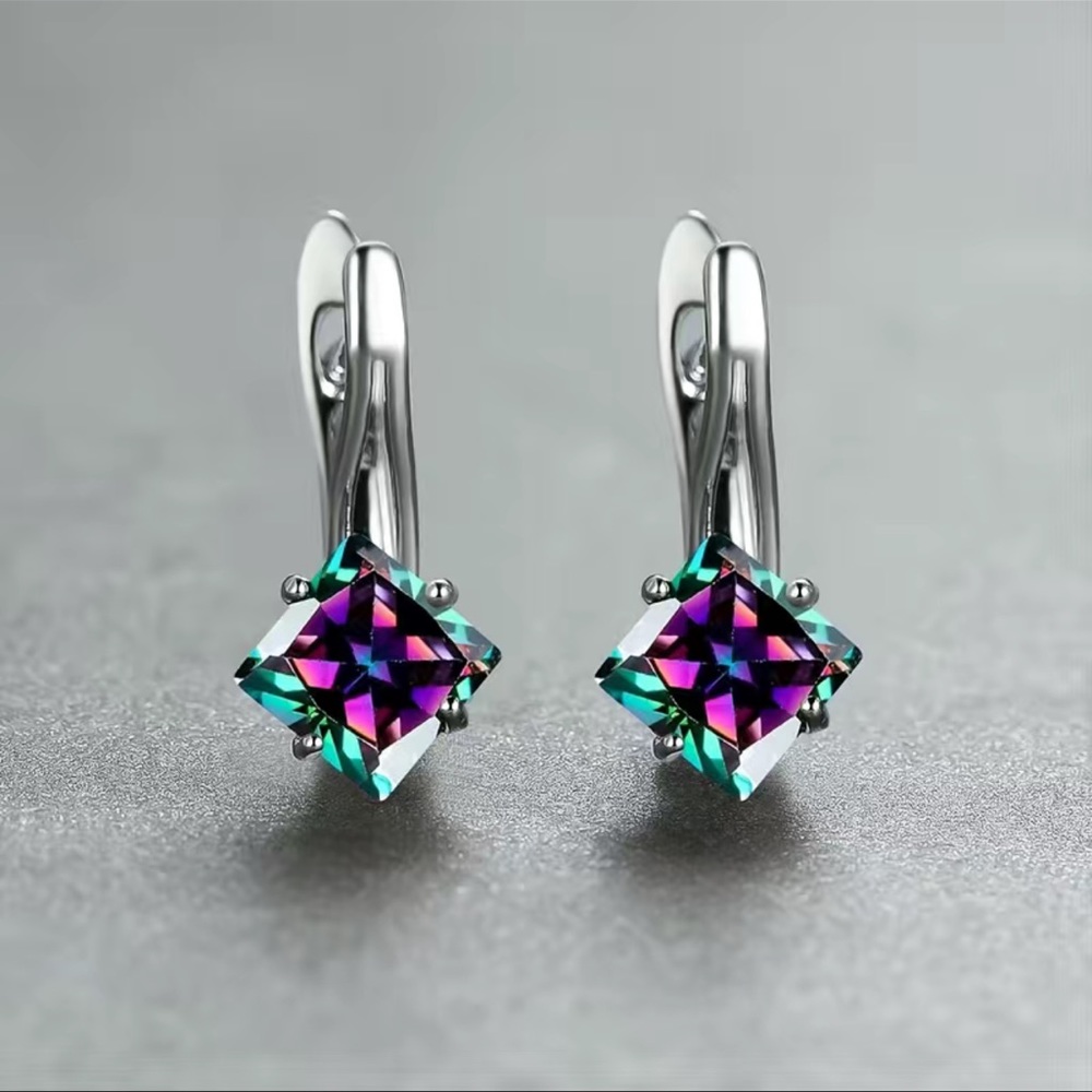 Elegant Silver 925 plated earrings with multicolor cubic zirconia